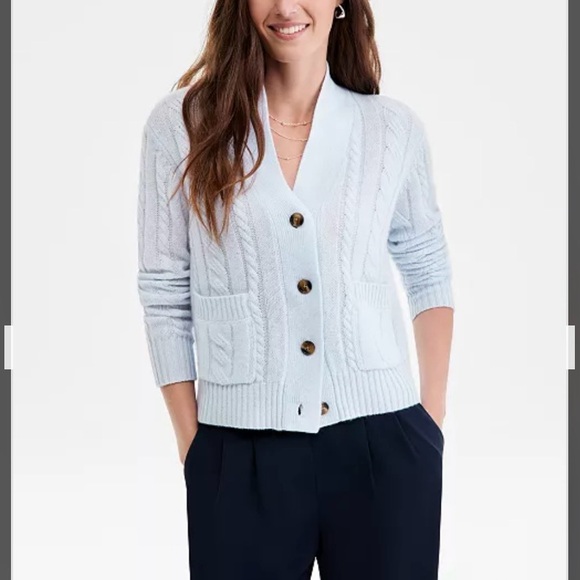 Charter Club Sweaters - Charter Club 100% Cashmere Cable-Knit Cropped Cardigan Sweater True Light Blue